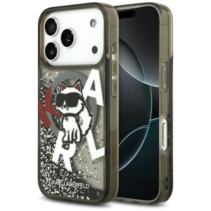 Etui Karl Lagerfeld Liquid Glitter Choupette Logo do MagSafe do iPhone 17 Pro, przydymione, wzorzyste z brokatem