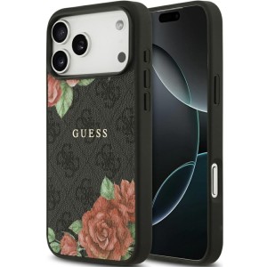 Etui Guess Hardcase 4G Flowers Print do MagSafe do iPhone 17 Pro, czarne z kwiecistym wzorem
