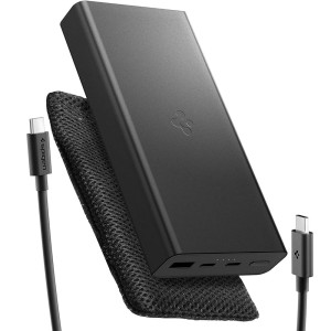 Powerbank Spigen Essential Alloy Portable Charger EA3020, 20000mAh USB-C 30W PD PPS, USB-A, czarny