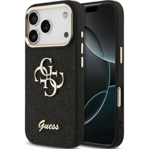 Etui Guess Fixed Glitter Big 4G Metal Frame do iPhone 17 Pro, czarno-brokatowe