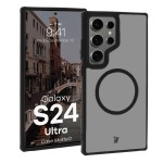Etui z pierścieniem magnetycznym Bizon Case MatteO do Galaxy S24 Ultra, półprzezroczyste z czarną ramką