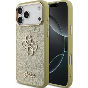Etui Guess Fixed Glitter Big 4G Metal Frame do iPhone 17 Pro Max, złoto-brokatowe