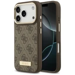Etui Guess 4G Logo Plate do MagSafe do iPhone 18 Pro / 17 Pro, brązowe