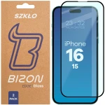 Szkło hartowane Bizon Glass Edge Duo do iPhone 15 / 16, czarna ramka, 2 sztuki
