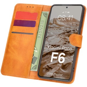 Etui z klapką Bizon Case Pocket do Xiaomi Poco F6, brązowe
