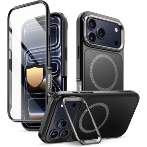 Etui pancerne + szkło 9H Supcase i-Blason Ares Flip Mag SPG (CC) do MagSafe do iPhone 17 Pro, czarno-szare