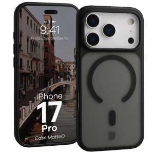 Etui z pierścieniem magnetycznym Bizon Case MatteO do iPhone 17 Pro, przydymione-czarne