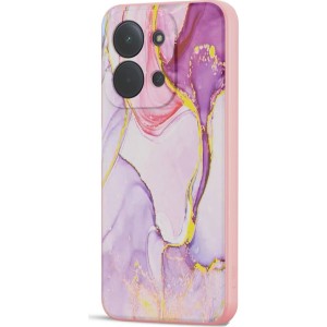 Etui silikonowe Tech-Protect Icon do Xiaomi Redmi 15C 4G / POCO C85, różowe z marmurowym wzorem 