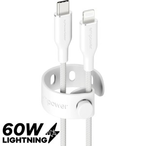 Kabel z oplotem USB-C - Lightning, Empower Racing 60W, 1.2 m, biały