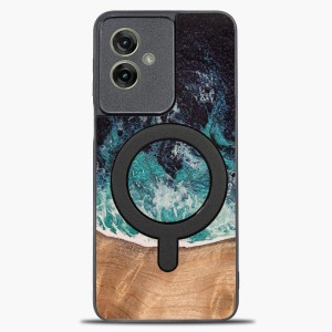 Drewniane etui do Motorola Moto G55 5G, Bewood Unique Dream Island do MagSafe, niebiesko-brązowe