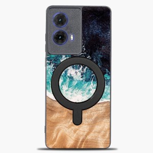 Drewniane etui do Motorola Moto G85 5G, Bewood Unique Dream Island do MagSafe, niebiesko-brązowe