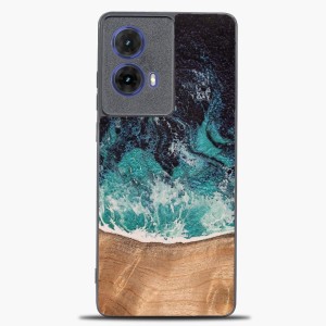 Drewniane etui do Motorola Moto G85 5G, Bewood Unique Dream Island, niebiesko-brązowe