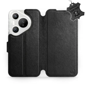 Etui z naturalnej skóry do Huawei Pura 70, Mobiwear Leather, czarne