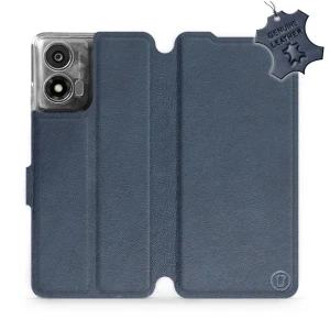 Etui z naturalnej skóry do Motorola Moto E14, Mobiwear Leather, granatowe