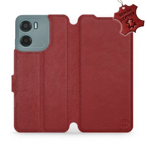 Etui z naturalnej skóry do Motorola Moto E15, Mobiwear Leather, ciemno-czerwone