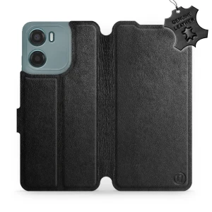 Etui z naturalnej skóry do Motorola Moto E15, Mobiwear Leather, czarne