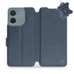 Etui z naturalnej skóry do Motorola Moto E15, Mobiwear Leather, granatowe