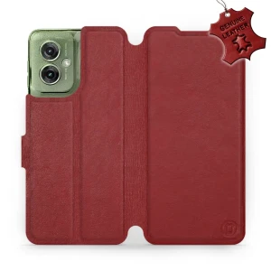 Etui z naturalnej skóry do Motorola Moto G55 5G, Mobiwear Leather, ciemno-czerwone