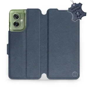 Etui z naturalnej skóry do Motorola Moto G55 5G, Mobiwear Leather, granatowe