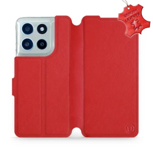 Etui z naturalnej skóry do Motorola Moto G56 5G, Mobiwear Leather, czerwone