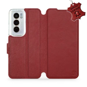 Etui z naturalnej skóry do Oppo Reno 12 Pro, Mobiwear Leather, ciemno-czerwone