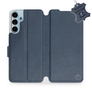 Etui z naturalnej skóry do Galaxy M55 5G, Mobiwear Leather, granatowe