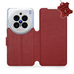 Etui z naturalnej skóry do Vivo X200 Pro, Mobiwear Leather, ciemno-czerwone