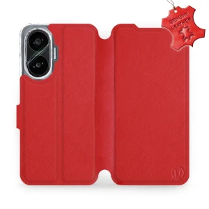 Etui z naturalnej skóry do Xiaomi POCO F7, Mobiwear Leather, czerwone