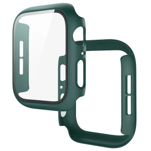 Etui ze szkłem do zegarka Bizon Case Watch Adamo do Apple Watch SE 3 / SE 2 / SE / 6 / 5 / 4 (44 mm), matowe ciemnozielone