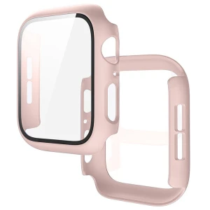 Etui ze szkłem do zegarka Bizon Case Watch Adamo do Apple Watch SE 3 / SE 2 / SE / 6 / 5 / 4 (44 mm), matowe różowe