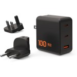 Ładowarka z adapterami UK / USA / EU, GaN 2x USB-C PD, USB-A QC, 100W, Urban Armor Gear SRGE, czarna