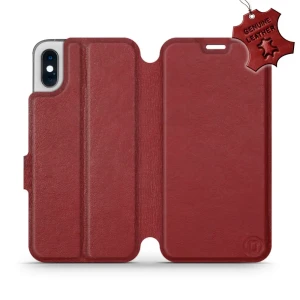 Etui z naturalnej skóry do iPhone X, Mobiwear Leather, ciemno-czerwone