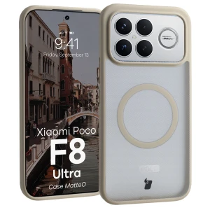 Etui z pierścieniem magnetycznym Bizon Case MatteO do Xiaomi POCO F8 Ultra, przydymione-beżowe