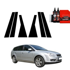 6w1 Czarna folia Grizz Protector na słupki do Ford Focus Mk2 Kombi (2004-2007)