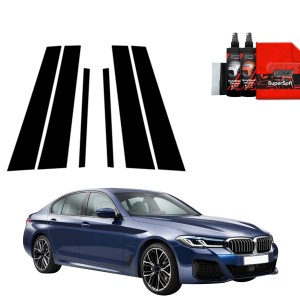 6w1 Czarna folia Grizz Protector na słupki do BMW 5 G30 Sedan (2023-2026)