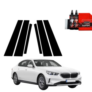 6w1 Czarna folia Grizz Protector na słupki do BMW 5 Sedan G60 520i (2024-2026)