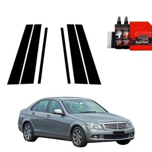 6w1 Czarna folia Grizz Protector na słupki do Mercedes Benz C Klasa W204 Sedan (2007-2011)
