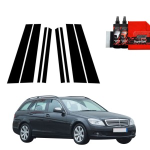 8w1 Czarna folia Grizz Protector na słupki do Mercedes Benz C Klasa S204 Kombi (2007-2011)