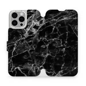 Etui z klapką do iPhone 16 Pro Max, Mobiwear Book, czarny marmur