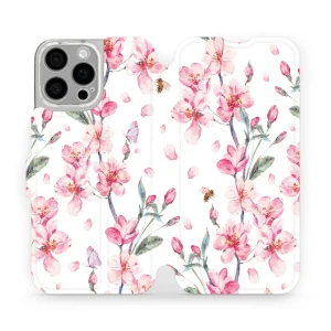 Etui z klapką do iPhone 16 Pro Max, Mobiwear Book, różowa wiosna
