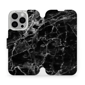 Etui z klapką do iPhone 16 Pro, Mobiwear Book, czarny marmur