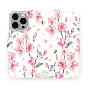 Etui z klapką do iPhone 16 Pro, Mobiwear Book, różowa wiosna