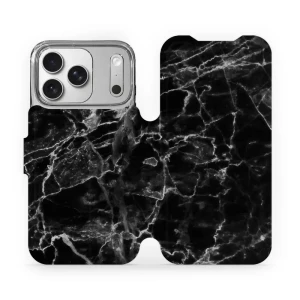 Etui z klapką do iPhone 17 Pro, Mobiwear Book, czarny marmur