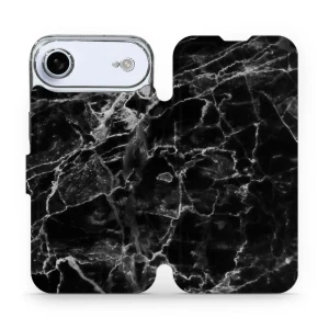 Etui z klapką do iPhone Air, Mobiwear Book, czarny marmur