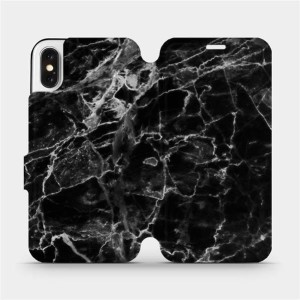 Etui z klapką do iPhone X, Mobiwear Book, czarny marmur