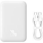 Powerbank indukcyjny Qi  Baseus Magnetic Mini Air, do MagSafe, 6 000mAh, 20W + kabel USB-C, biały