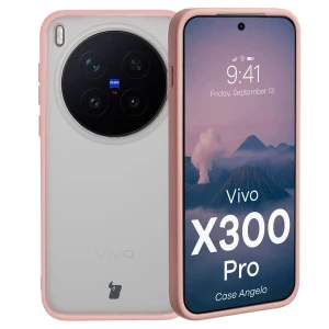 Etui Bizon Case Angelo do Vivo X300 Pro, półprzezroczyste z jasnoróżową ramką