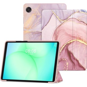 Etui z klapką Tech-Protect SmartCase do Galaxy Tab A11+ / Tab A9+,  różowe z marmurowym wzorem