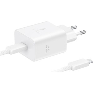 Ładowarka sieciowa GaN USB-C PD, PPS, 45W, Samsung Power Adapter, kabel USB-C 1,8 m, biała