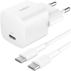 Ładowarka sieciowa USB-C PD 3.1, 25W, Belkin Boost, kabel USB-C, biała